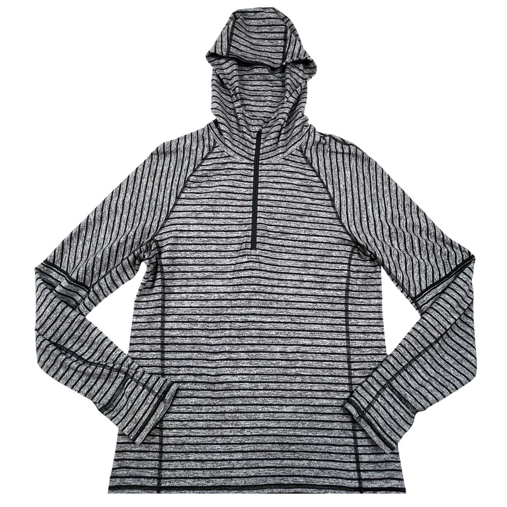 Lululemon Men's M Sweat Session 1/2 Zip Hoodie Rulu Raven Stripe Black Grey Run